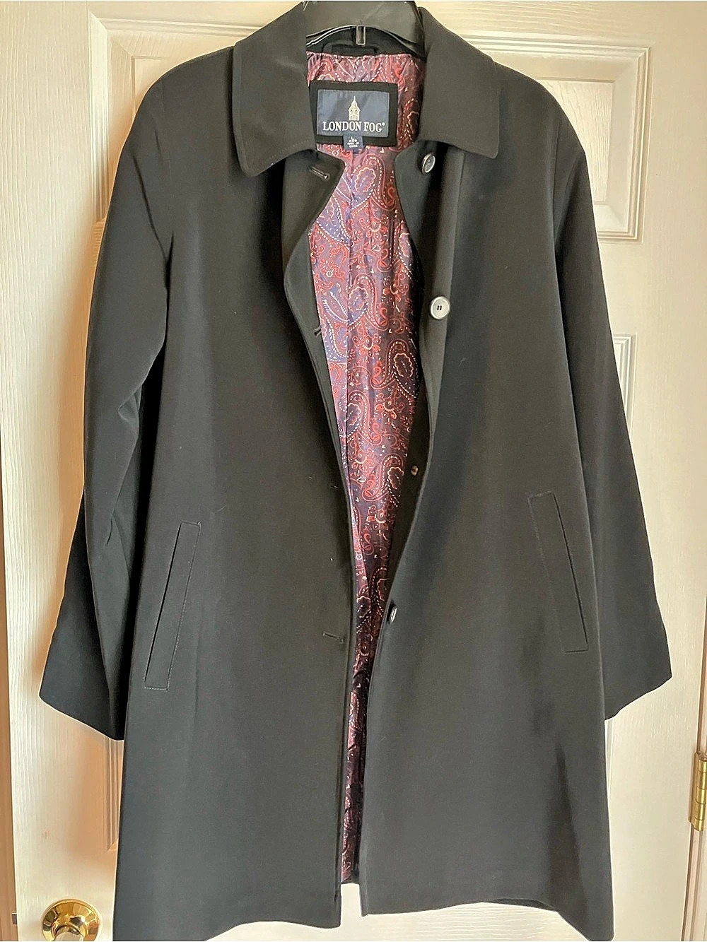 London Fog Women's Paisley-Lined Black Trench Coat Size Large